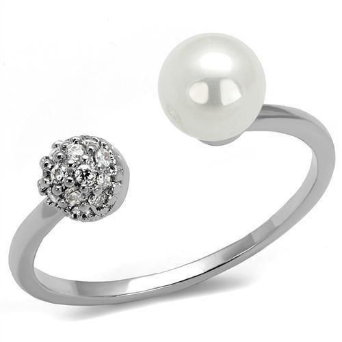 3W1230 Rhodium Brass Ring with Synthetic in White - Joyeria Lady