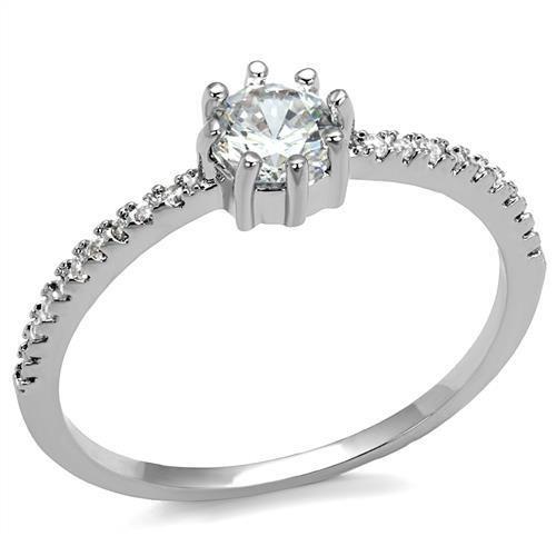 3W1233 Rhodium Brass Ring with AAA Grade CZ in Clear - Joyeria Lady