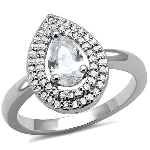 3W1242 Rhodium Brass Ring with AAA Grade CZ in Clear - Joyeria Lady