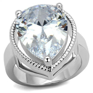 3W1305 Rhodium Brass Ring with AAA Grade CZ in Clear - Joyeria Lady