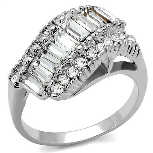 3W1306 Rhodium Brass Ring with Top Grade Crystal in Clear - Joyeria Lady