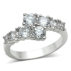 3W132 Rhodium Brass Ring with AAA Grade CZ in Clear - Joyeria Lady