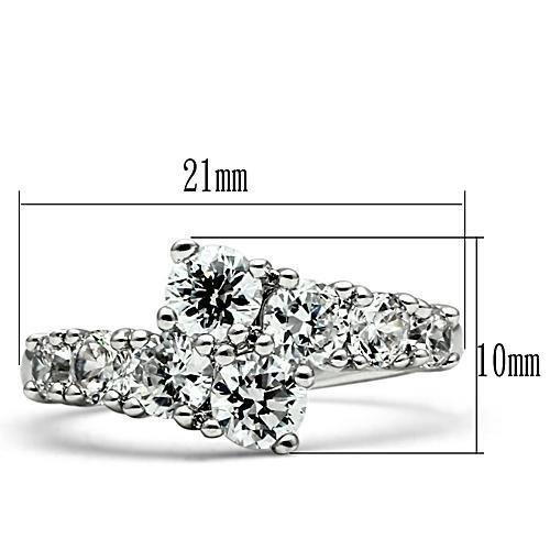 3W132 Rhodium Brass Ring with AAA Grade CZ in Clear - Joyeria Lady