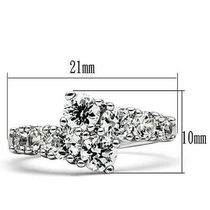 3W132 Rhodium Brass Ring with AAA Grade CZ in Clear