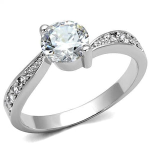 3W1337 Rhodium Brass Ring with AAA Grade CZ in Clear - Joyeria Lady