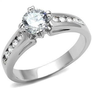 3W1340 Rhodium Brass Ring with AAA Grade CZ in Clear - Joyeria Lady
