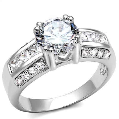 3W1344 Rhodium Brass Ring with AAA Grade CZ in Clear - Joyeria Lady