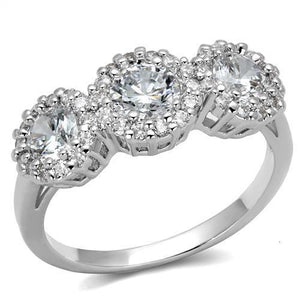 3W1347 Rhodium Brass Ring with AAA Grade CZ in Clear - Joyeria Lady