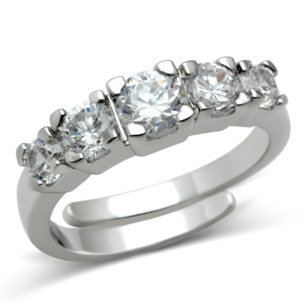3W134 Rhodium Brass Ring with AAA Grade CZ in Clear - Joyeria Lady
