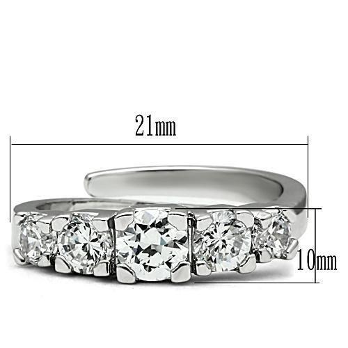 3W134 Rhodium Brass Ring with AAA Grade CZ in Clear - Joyeria Lady