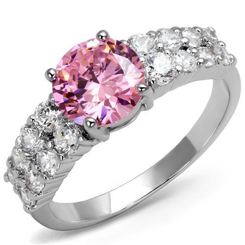 3W1361 Rhodium Brass Ring with AAA Grade CZ in Rose - Joyeria Lady