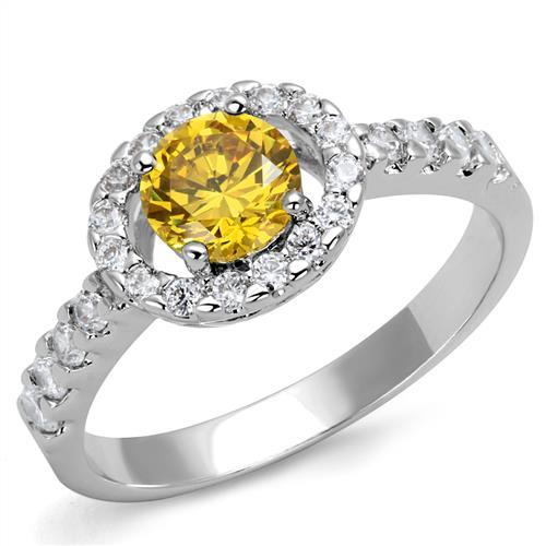 3W1362 Rhodium Brass Ring with AAA Grade CZ in Topaz - Joyeria Lady