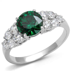 3W1364 Rhodium Brass Ring with Synthetic in Emerald - Joyeria Lady