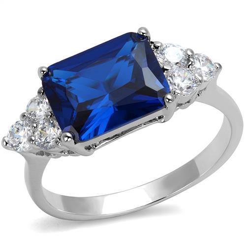 3W1367 Rhodium Brass Ring with Synthetic in London Blue - Joyeria Lady