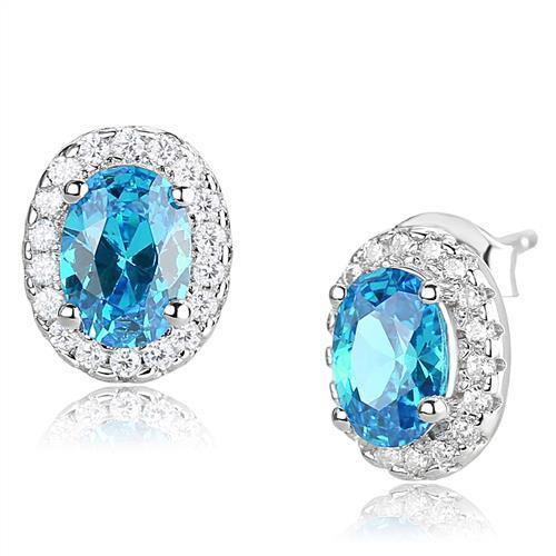 3W1369 Rhodium 925 Sterling Silver Earrings with Synthetic in London Blue - Joyeria Lady