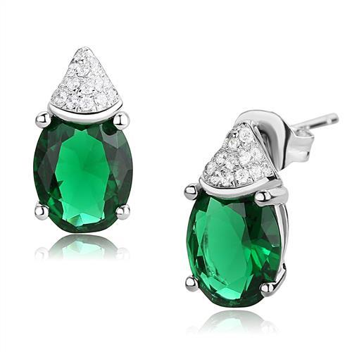 3W1371 Rhodium 925 Sterling Silver Earrings with Synthetic in Blue Zircon - Joyeria Lady