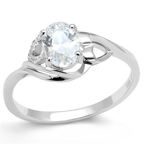 3W1388 - Rhodium 925 Sterling Silver Ring with AAA Grade CZ  in Clear - Joyeria Lady
