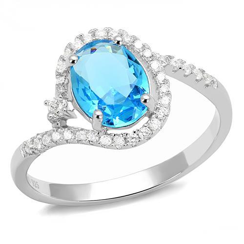 3W1393 - Rhodium 925 Sterling Silver Ring with Synthetic Spinel in London Blue - Joyeria Lady