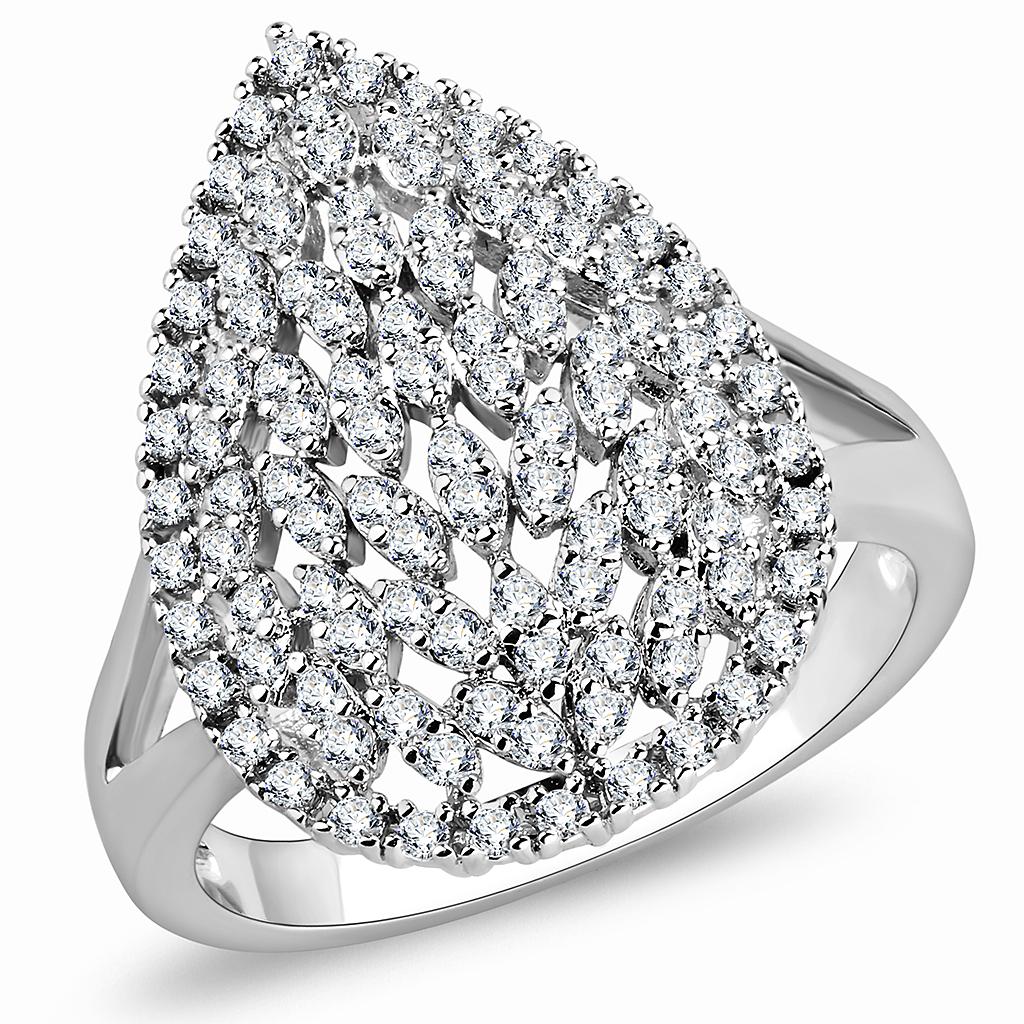3W1436 Rhodium Brass Ring with AAA Grade CZ in Clear - Joyeria Lady