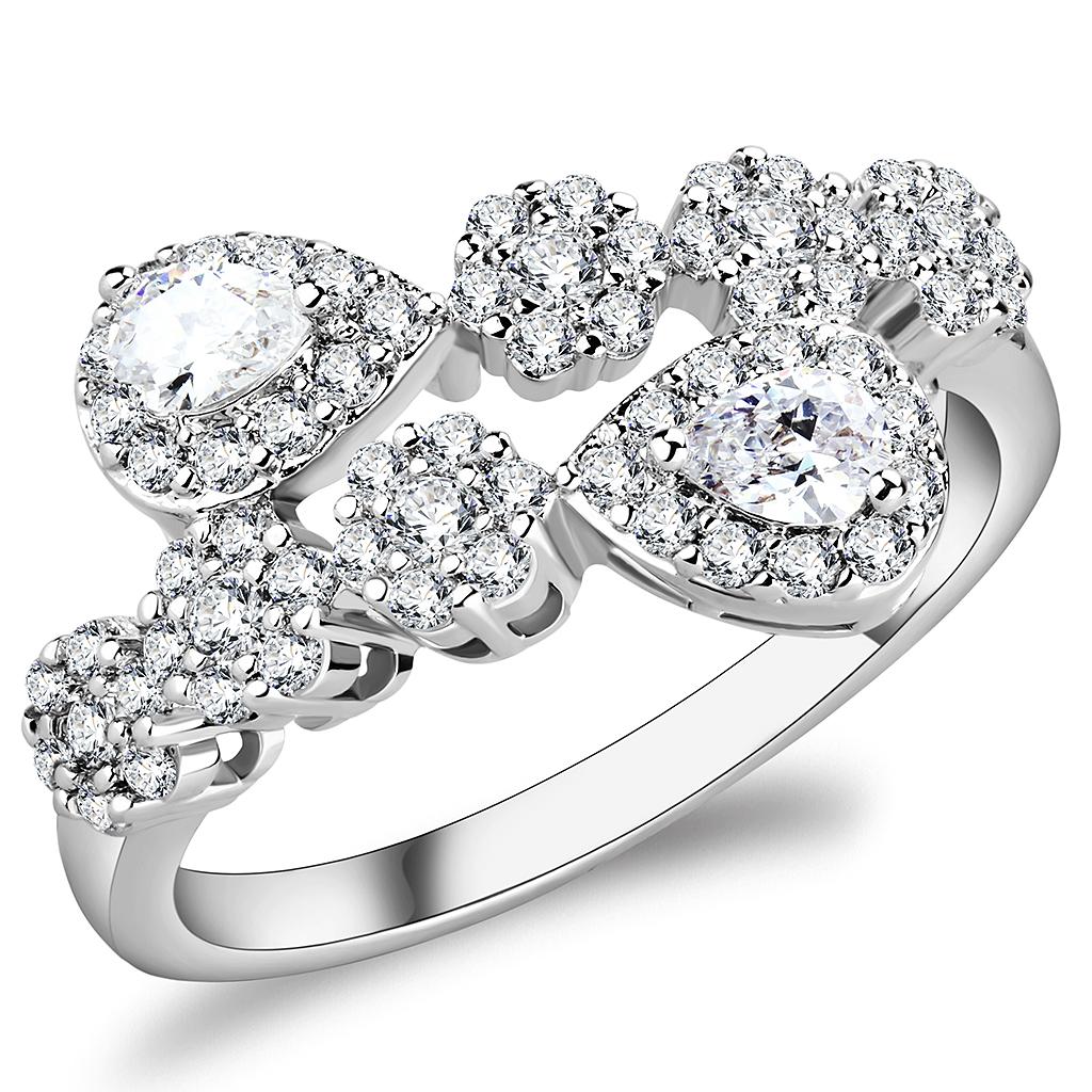 3W1441 Rhodium Brass Ring with AAA Grade CZ in Clear - Joyeria Lady