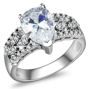 3W1444 Rhodium Brass Ring with AAA Grade CZ in Clear - Joyeria Lady