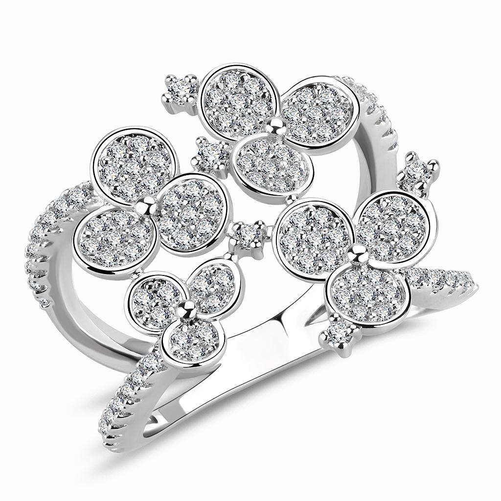 3W1447 Rhodium Brass Ring with AAA Grade CZ in Clear - Joyeria Lady