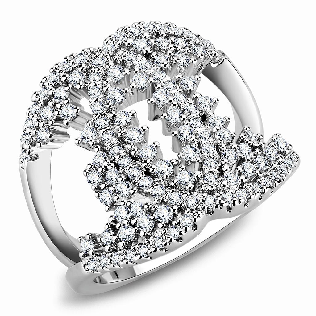3W1448 Rhodium Brass Ring with AAA Grade CZ in Clear - Joyeria Lady