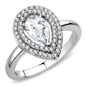 3W1453 Rhodium Brass Ring with AAA Grade CZ in Clear - Joyeria Lady
