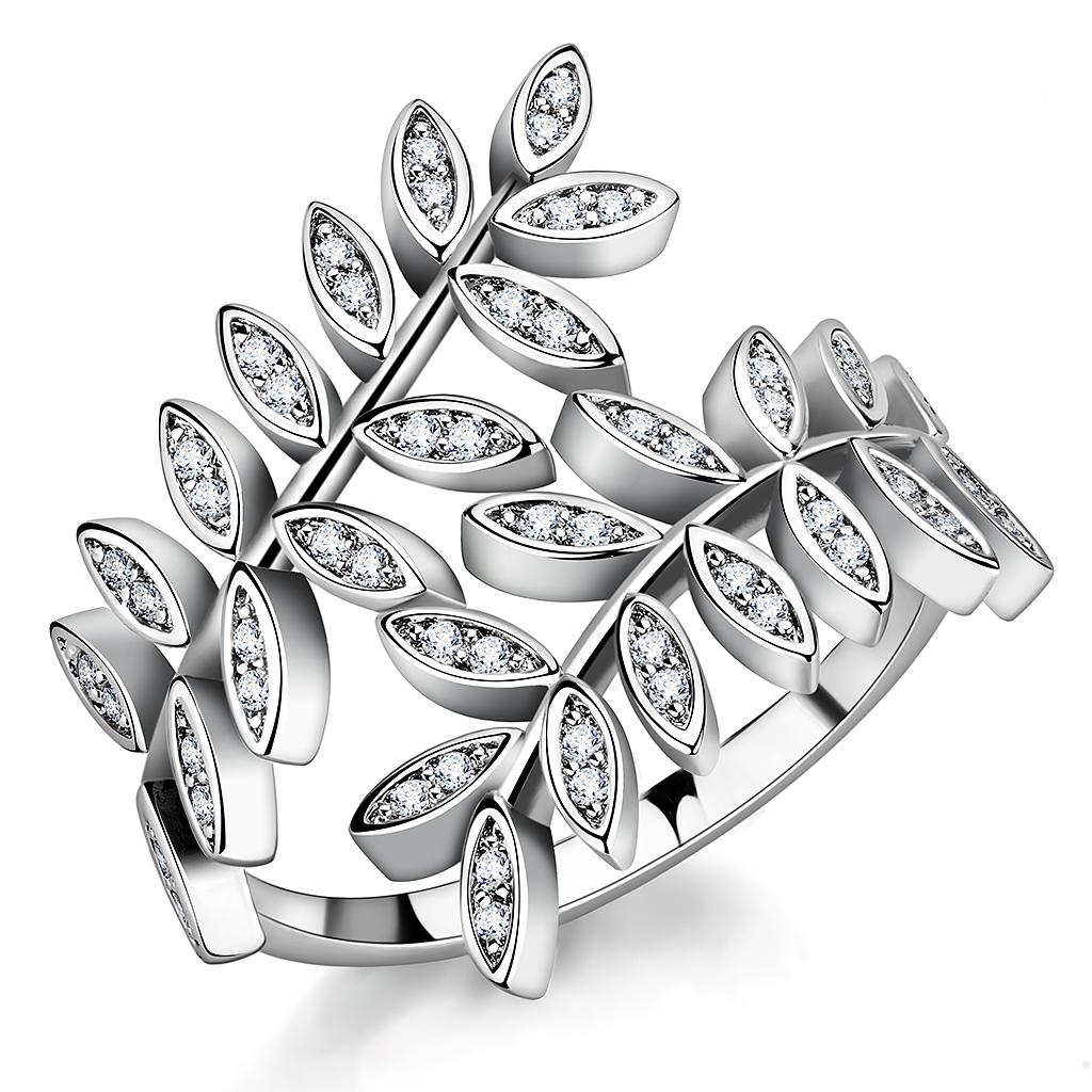 3W1457 Rhodium Brass Ring with AAA Grade CZ in Clear - Joyeria Lady