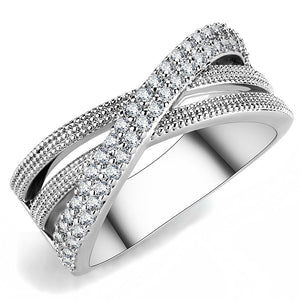 3W1464 Rhodium Brass Ring with AAA Grade CZ in Clear - Joyeria Lady