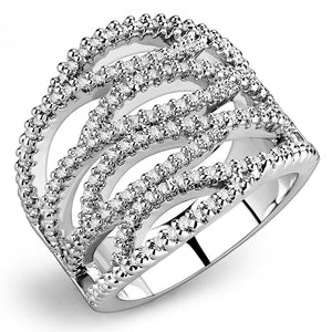 3W1465 Rhodium Brass Ring with AAA Grade CZ in Clear - Joyeria Lady