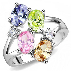 3W1474 Rhodium Brass Ring with AAA Grade CZ in Multi Color - Joyeria Lady
