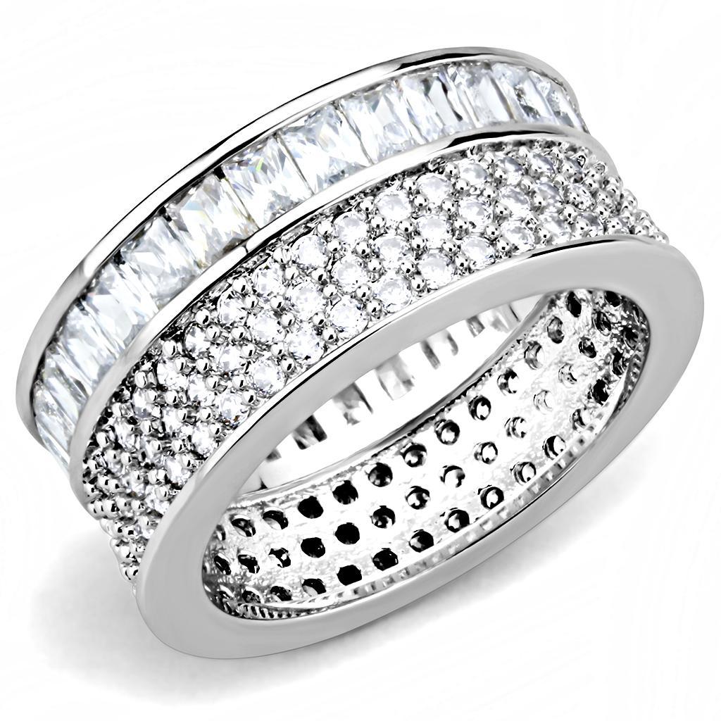 3W1520 - Rhodium Stainless Steel Ring with AAA Grade CZ  in Clear - Joyeria Lady