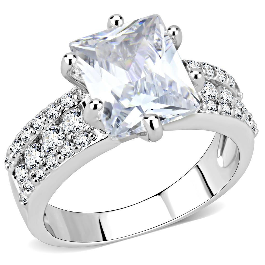 3W1532 Rhodium Brass Ring with AAA Grade CZ in Clear - Joyeria Lady
