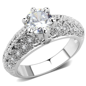 3W1576 Rhodium Brass Ring with AAA Grade CZ in Clear - Joyeria Lady