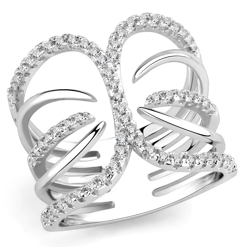 3W1580 Rhodium Brass Ring with AAA Grade CZ in Clear - Joyeria Lady