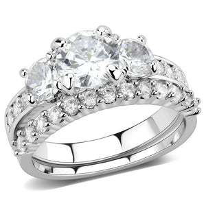 3W1588 Rhodium Brass Ring with AAA Grade CZ in Clear - Joyeria Lady