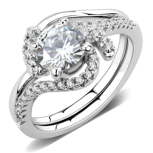 3W1591 Rhodium Brass Ring with AAA Grade CZ in Clear - Joyeria Lady