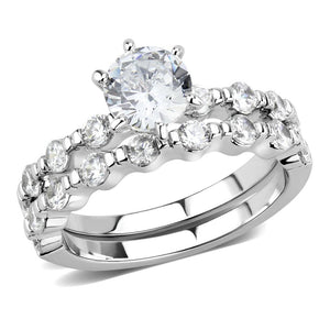3W1593 Rhodium Brass Ring with AAA Grade CZ in Clear - Joyeria Lady