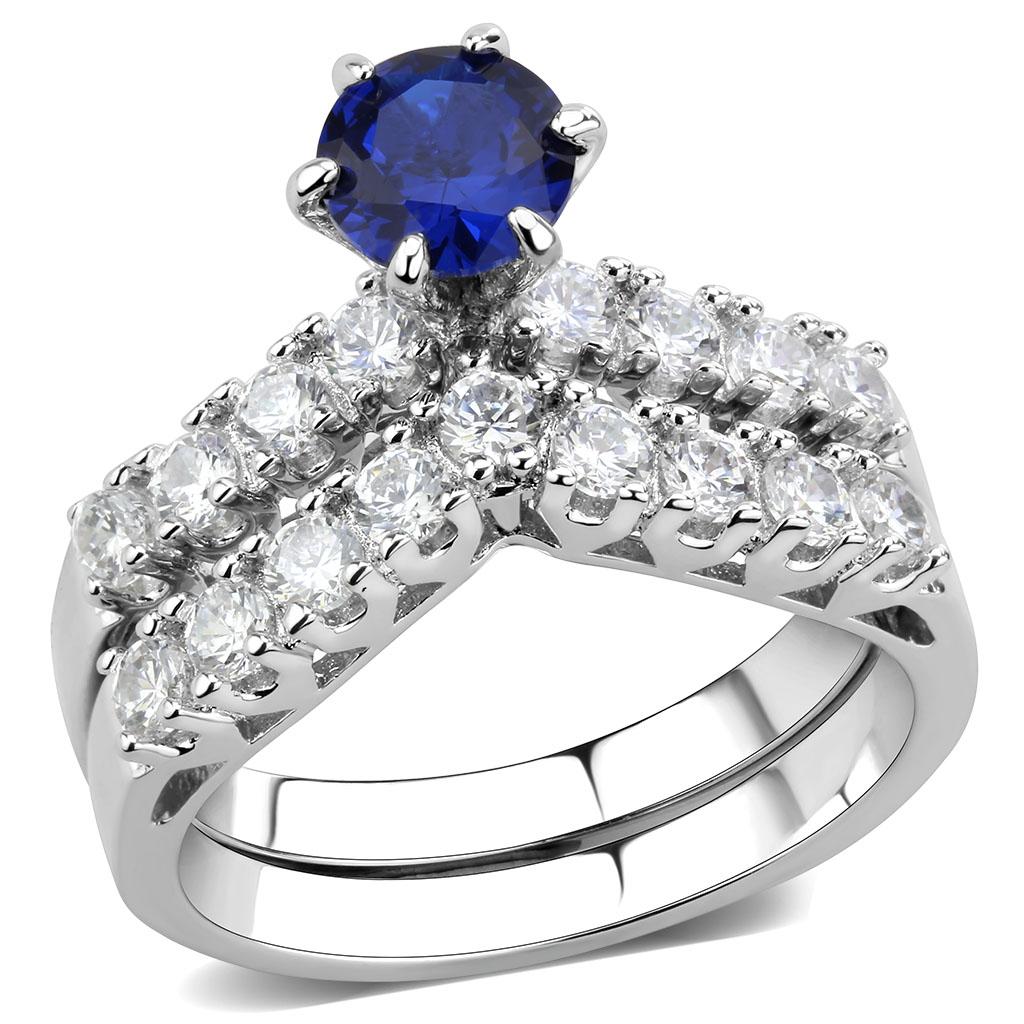 3W1596 Rhodium Brass Ring with AAA Grade CZ in London Blue - Joyeria Lady