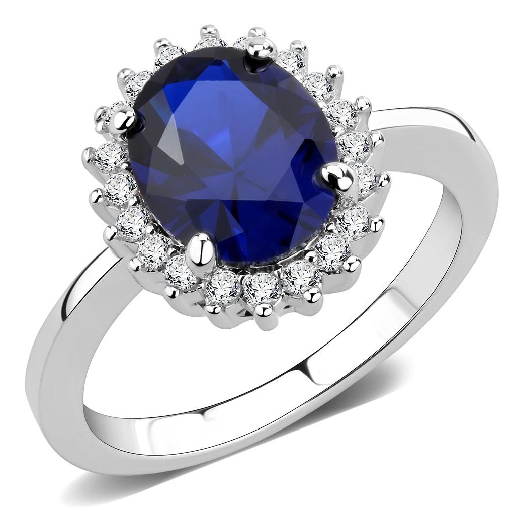 3W1602 Rhodium Brass Ring with AAA Grade CZ in London Blue - Joyeria Lady