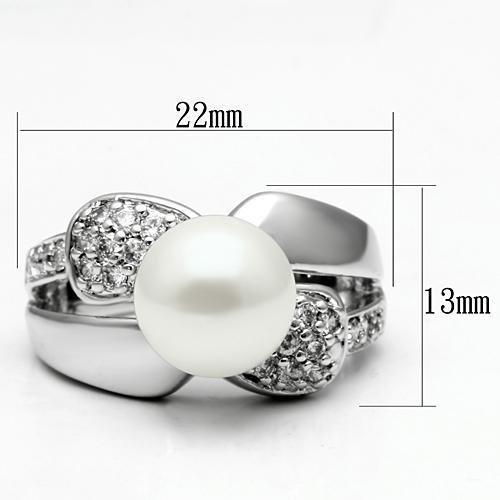 3W182 Rhodium Brass Ring with Synthetic in White - Joyeria Lady