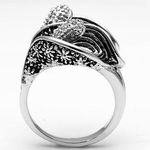 3W185 Rhodium Brass Ring with AAA Grade CZ in Clear