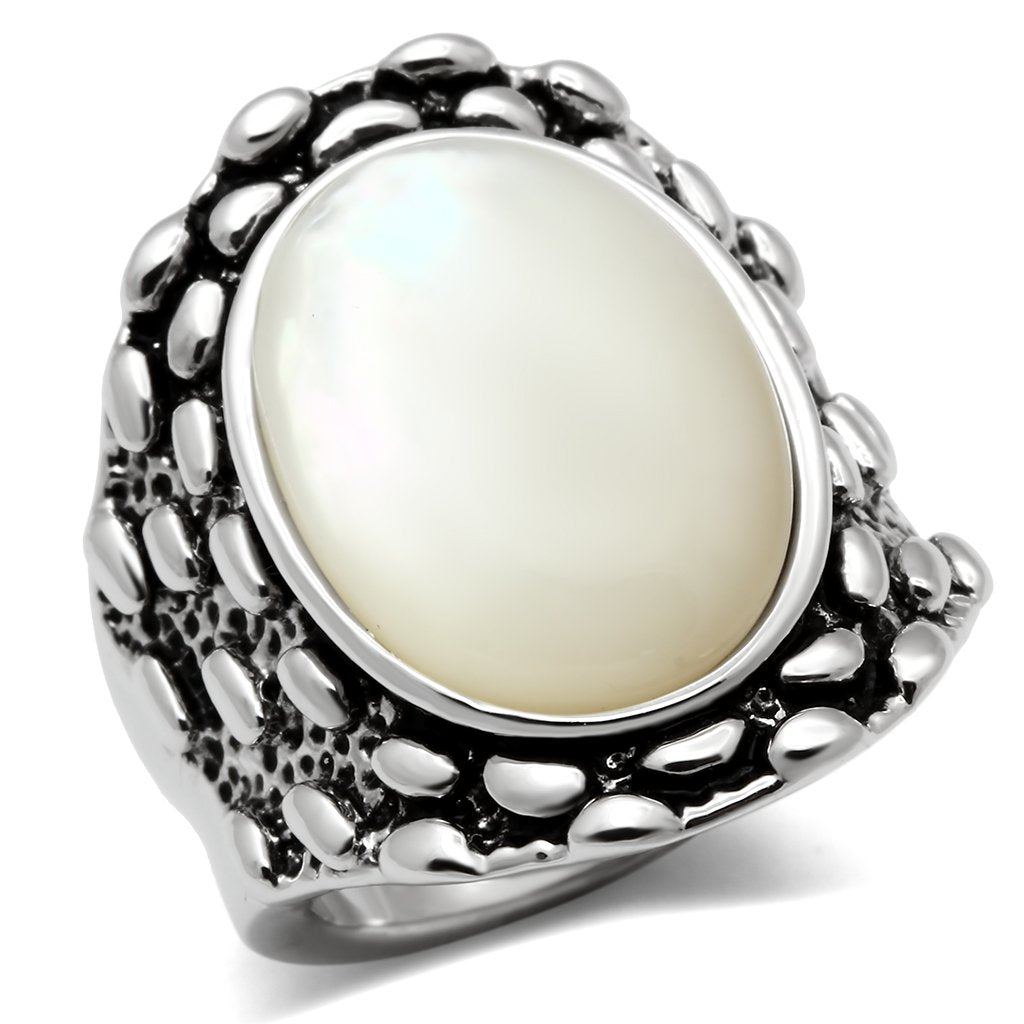 3W186 Rhodium Brass Ring with Precious Stone in White - Joyeria Lady