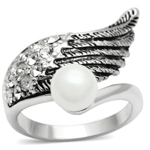 3W191 Rhodium Brass Ring with Synthetic in White - Joyeria Lady