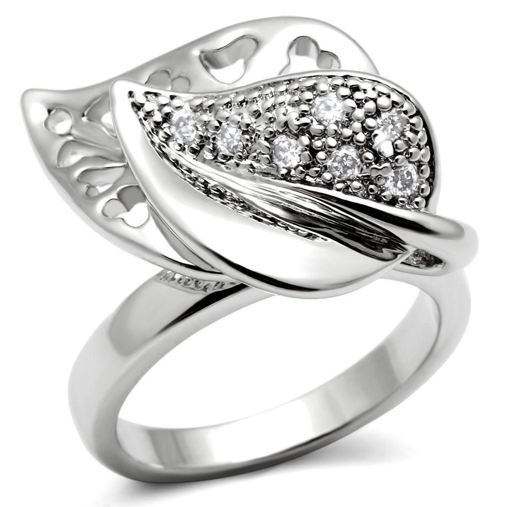 3W200 Rhodium Brass Ring with AAA Grade CZ in Clear - Joyeria Lady