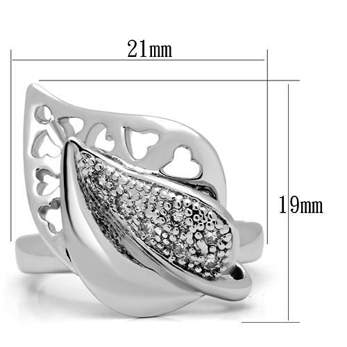 3W200 Rhodium Brass Ring with AAA Grade CZ in Clear - Joyeria Lady