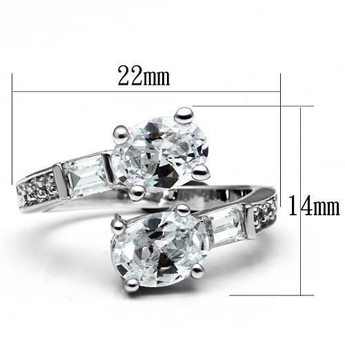 3W203 Rhodium Brass Ring with AAA Grade CZ in Clear - Joyeria Lady