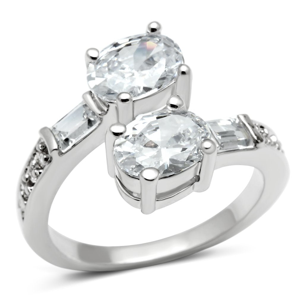 3W203 Rhodium Brass Ring with AAA Grade CZ in Clear - Joyeria Lady