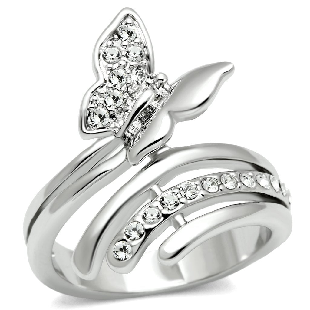3W208 Rhodium Brass Ring with Top Grade Crystal in Clear - Joyeria Lady